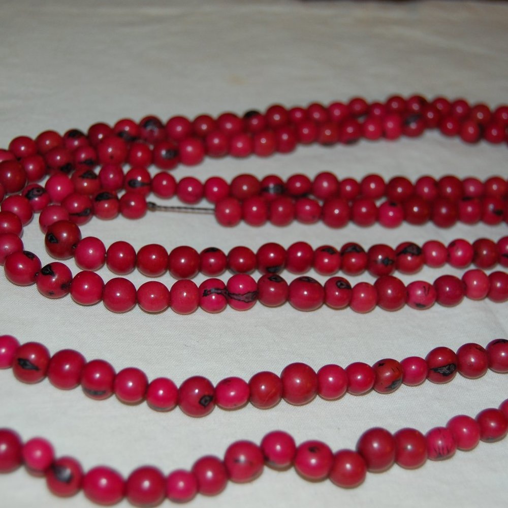 Red Bead Necklace 38" Long  No Clasp 19" Doubled